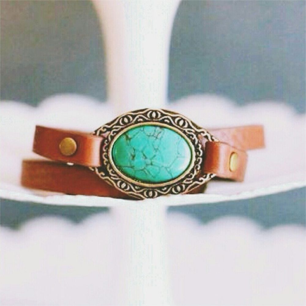 Urban Outfitters Turquoise and Brown Leather Bracelet